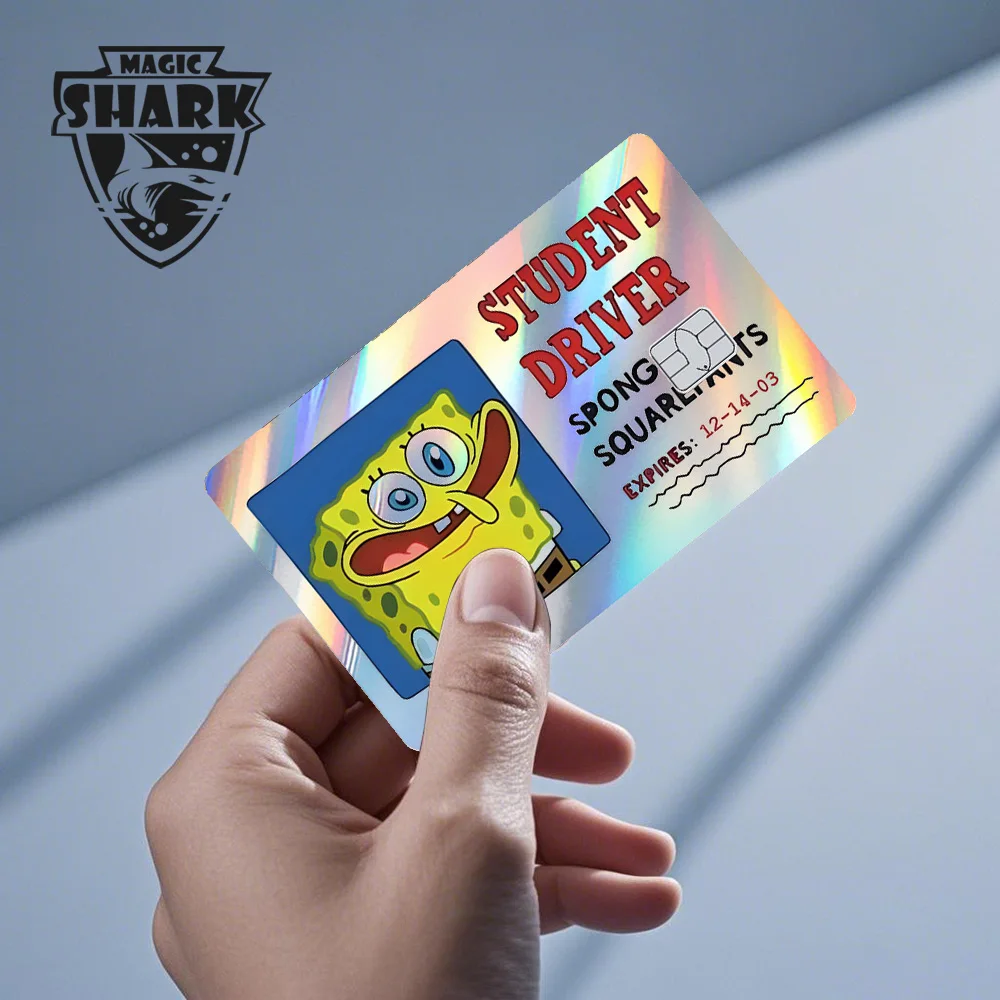 Magic Shark 2026 Nuovo arrivo Divertente simpatico cartone animato adesivo olografico pellicola laser pelle lucida per carta di credito di debito