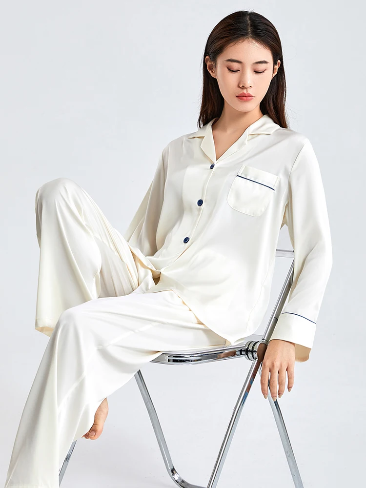 

Summer Satin Silk Pajama Women's Sleepwear Pure-colored Imitation Silk homewear Long Sleeve Comfortable Breathable Nightwear