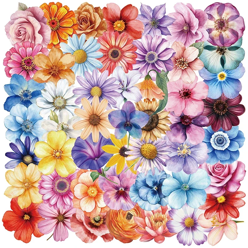 

50PCS Transparent Watercolor Retro Floral Stickers DIY Aesthetic Album Diary Helmet Skateboard Laptop Decoration Decals Toy Gift
