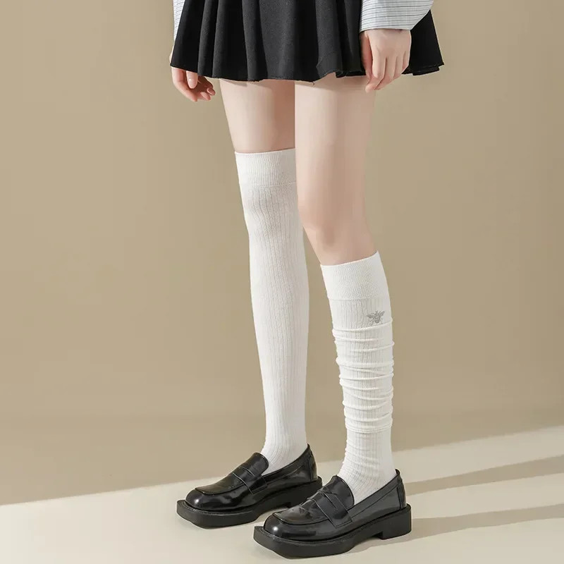 Women Stockings JK Girls Knitted Cotton Knee High Socks Thigh High Stockings Women College Style Solid Color Long Socks Stocking