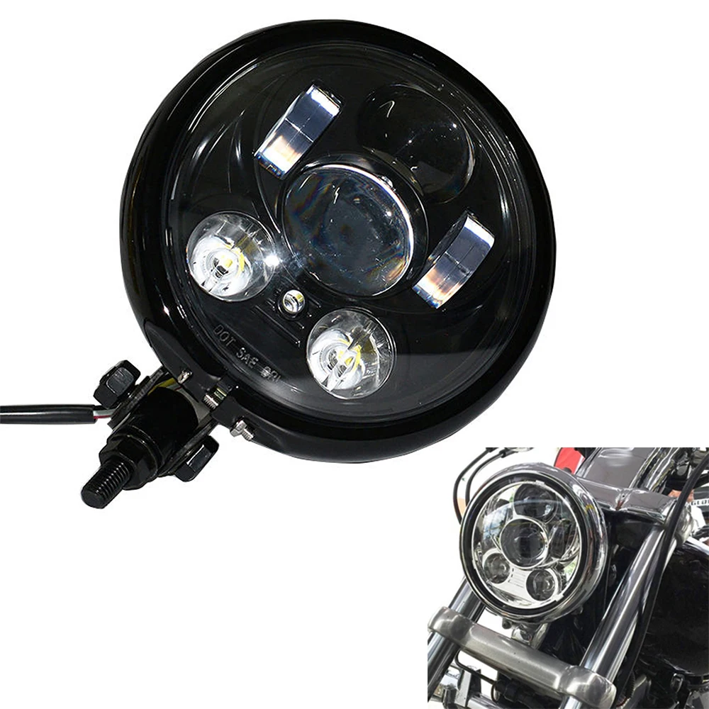 

5.75" Motorcycle LED Headlight Headlamp Bottom Mount For Harley Cruiser Chopper Cafe Racer Bobber Custom Universal Custom