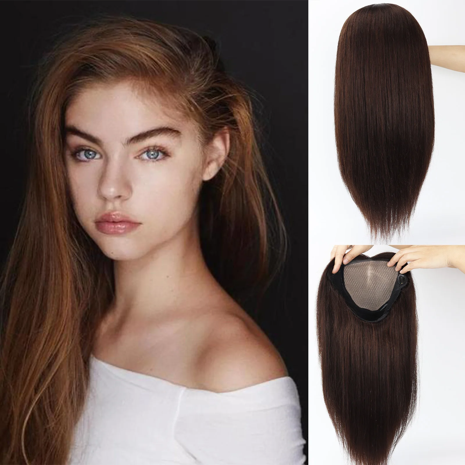 

#2 Dark Brwon Human Hair Wig for Women 6x6inch Silk Top Wig with PU Around Real European Remy Hair Elastic Net Soft Medical Wig