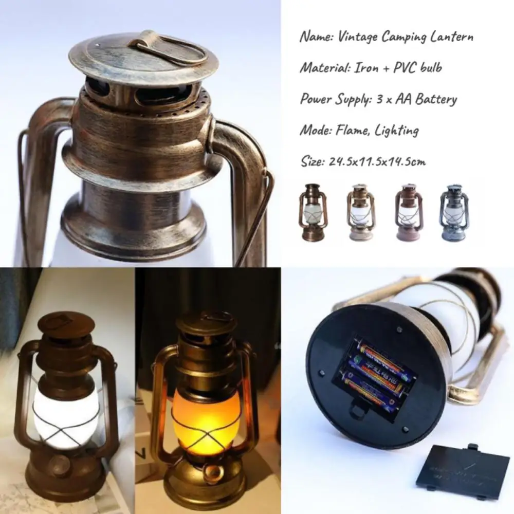 Retro Portable Lantern Outdoor Camping Kerosene Lamp Without Remote Control Dynamic Flame Light Battery Powered LED Table Lamp