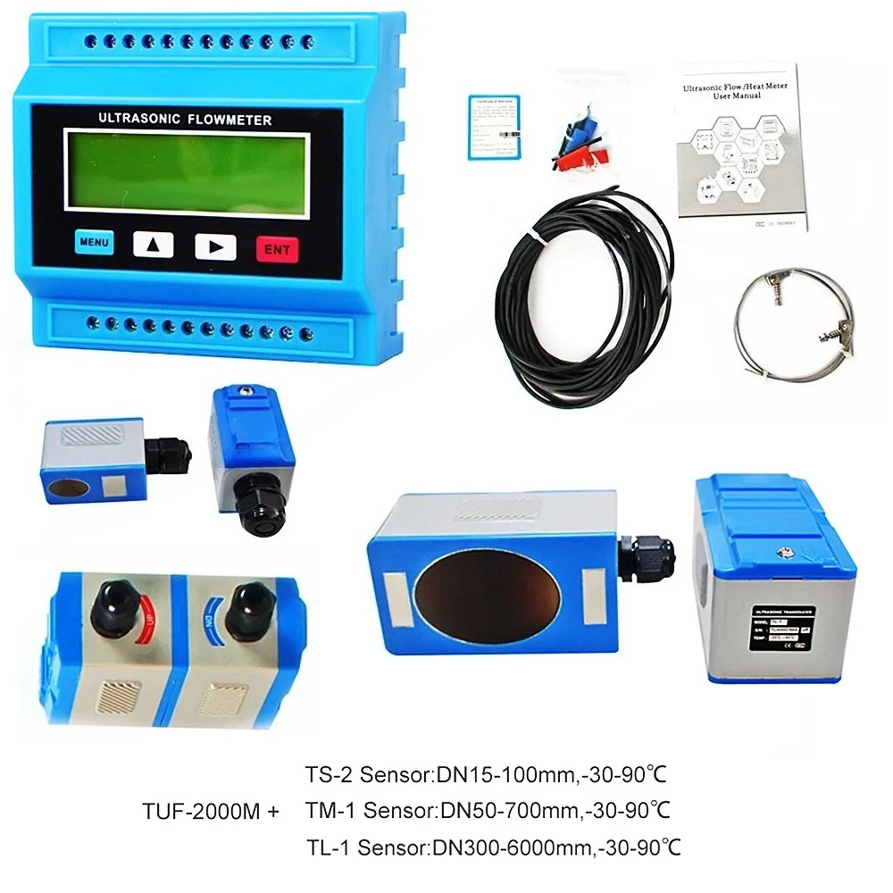TUF-2000M Water Flow Meter TS-2(DN15~DN100) TM-1 TL-1-HT(-30~160℃) High-Tem Ultrasonic Module Sensor Digital Liquid Flowmeter