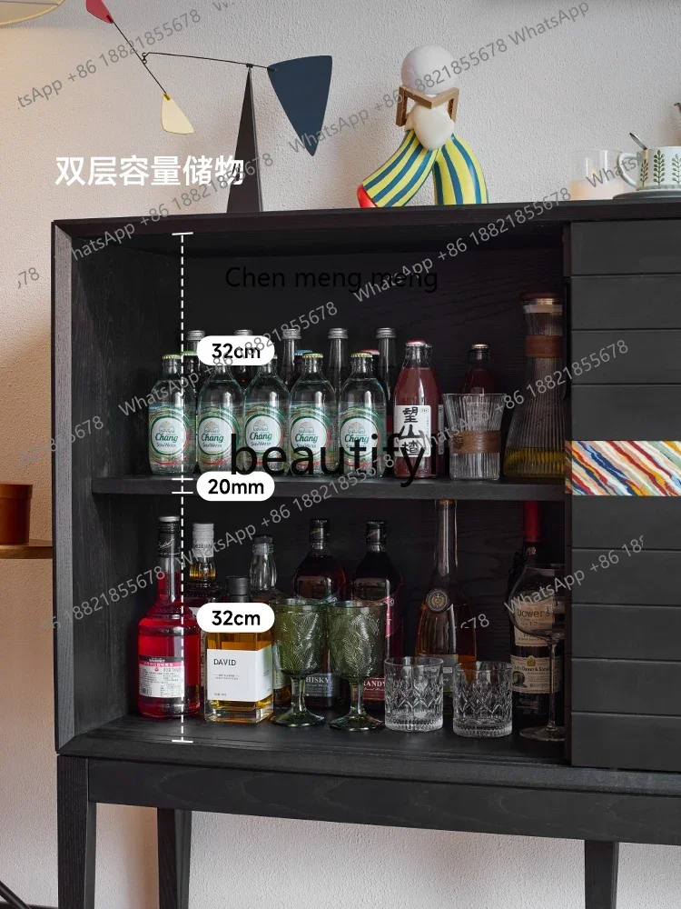 

CC Solid Wood Small Apartment Living Room Wall-Mounted Storage Cabinet Sofa Side Tea Cabinet