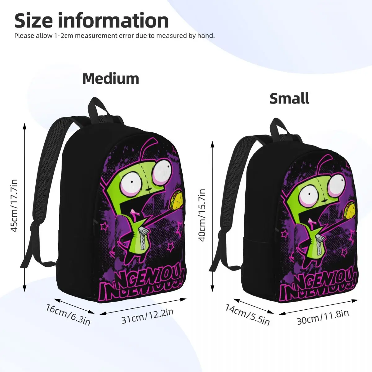 Invader Zim Taco Gir Y2K Cartoon Teenage Backpack Lightweight High School Work Daypack for Men Women Laptop Canvas Bags