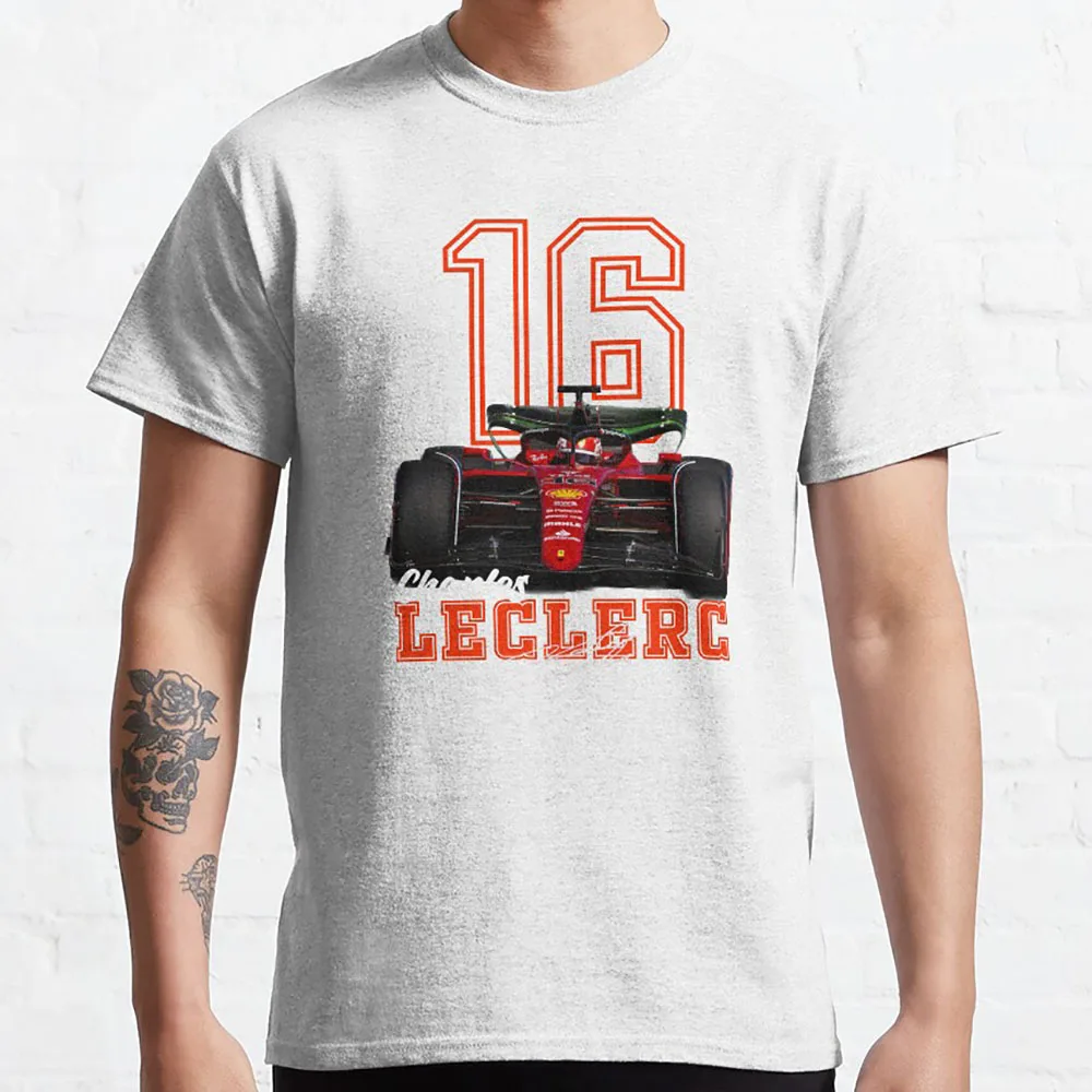 تي شيرت كلاسيكي تشارلز لوكلير 16 لعشاق السباق هدية جرافيك تي شيرت كبير الحجم ملابس قطنية 100%