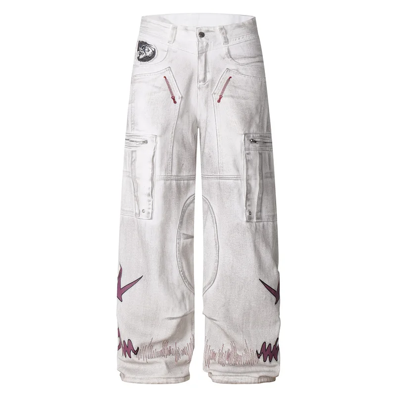 Herenmode losse pasvorm Y2K jeansbroek Hoge streetwear hiphop cargo-denimbroek met meerdere zakken Baggy beenjeans voor mannen