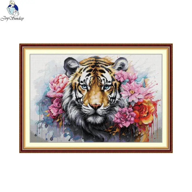 Joy Sunday Tiger Printed Cross Stitch Kit Animal Embroidery Fabric Printed Canvas Handmade Hobby DIY Home Decoration Gifts