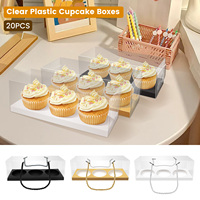 20Pcs Individual 3 Hole Cupcake Baking Boxes with Handle Transparent Muffin Containers Wedding Party Bakery Dessert Package Box