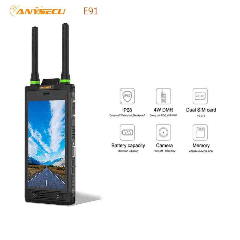 

ANYSECU E91 4G Смартфон POC Сетевое радио DMR Аналоговая UHF рация Android 9.0 Dual SIM WIFI NFC Камера Радио