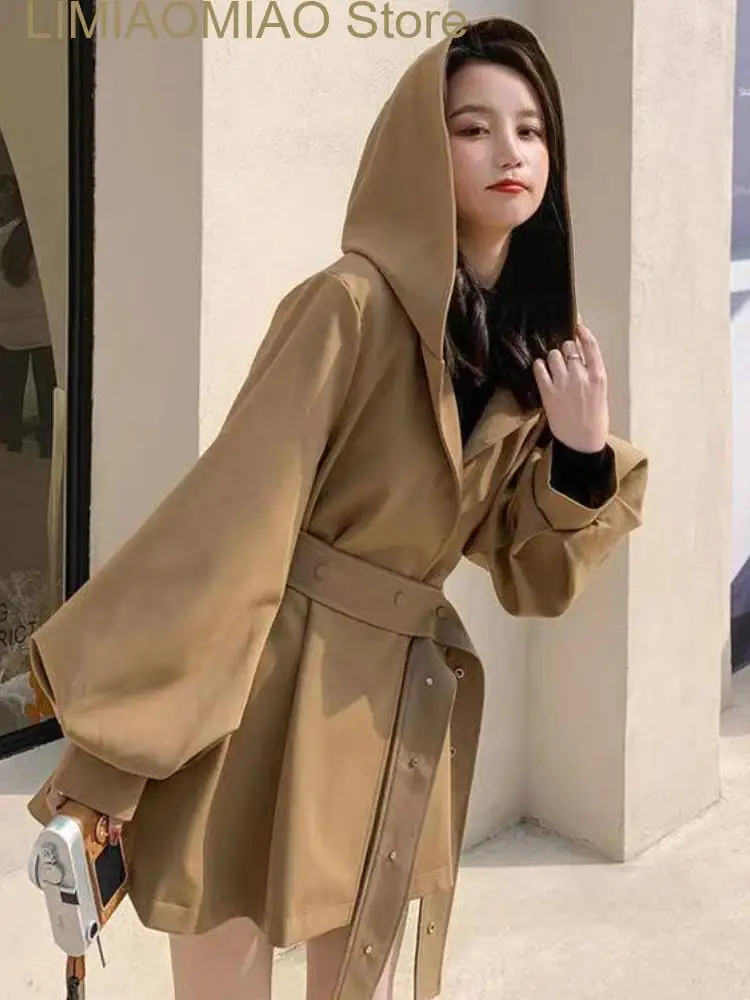 

New Spring Autumn Jackets for Women Fashion Solid Color Short Windbreaker Women Loose Hooded Winter Trench Coat for Women Top