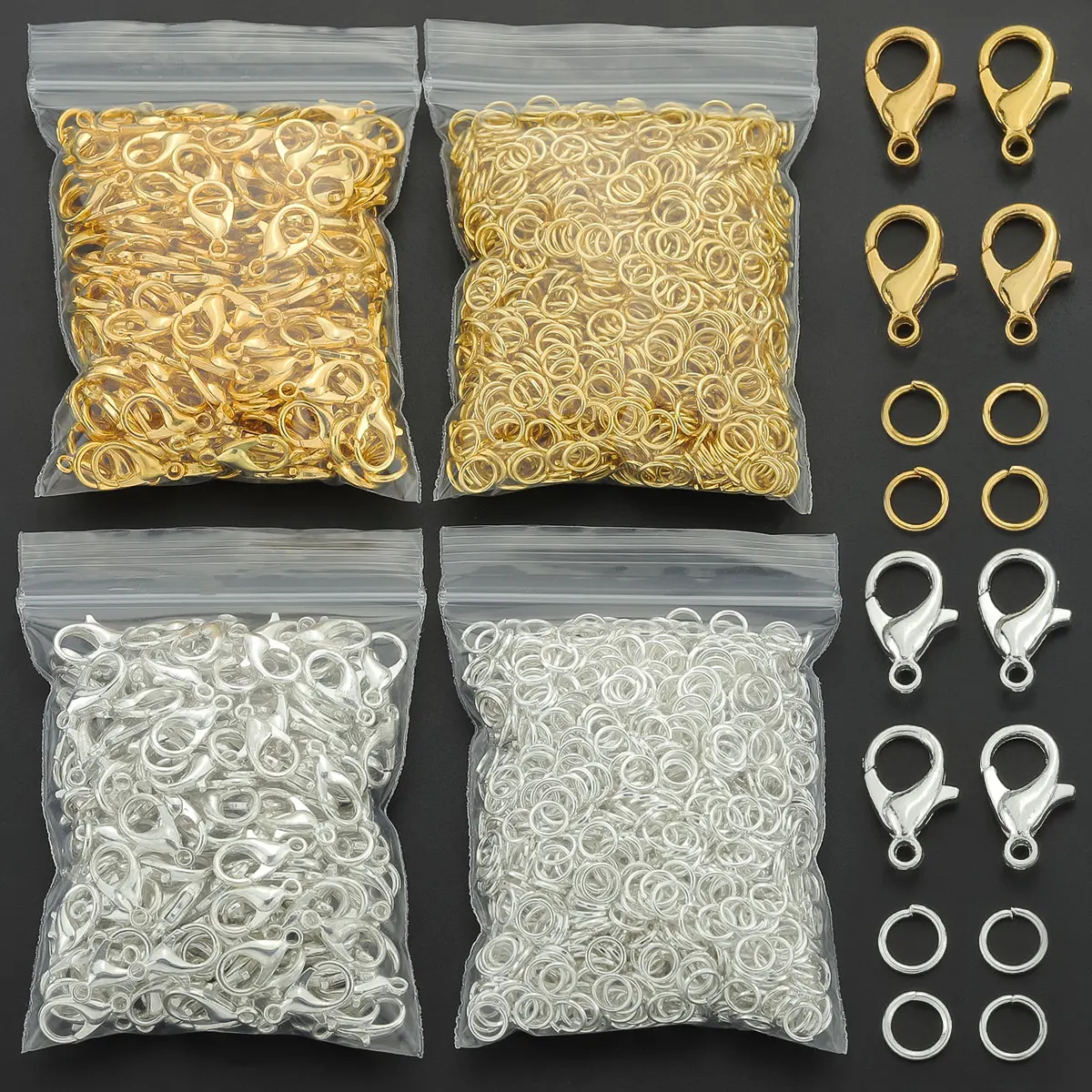 120 Pieces Jewelry Making Accessories Set Includes Lobster Clasp and Open Ring Suitable for DIY Jewelry Connecting Clasp