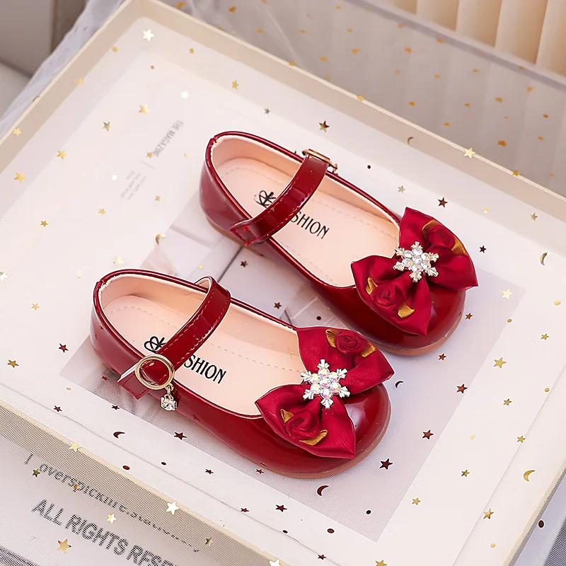 Zapatos 2026 Autumn New Girls Leather Shoes Simple Versatile Kids Flat Casual Shoe Comfort Non Slip Girls' Bow Princess Shoes