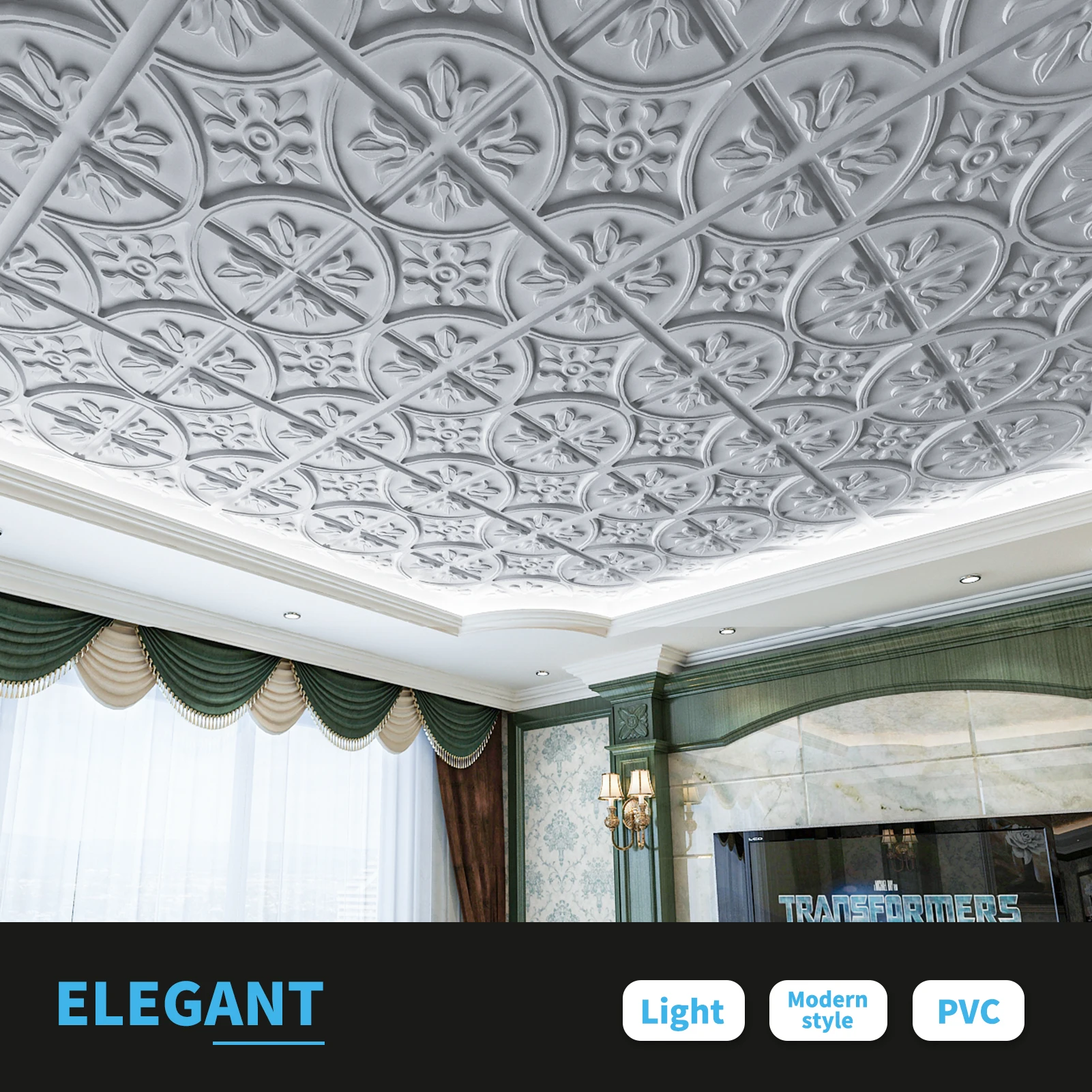 Art3d 2x2 FT Decorative Drop Ceiling Tile, Glue Up PVC Wall  Panel for Bathroom, Easy Install Lightweight Waterproof