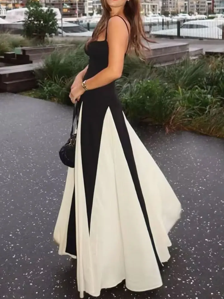 slim fit dress slacks A-Line Tulle Satin Black/White Long Prom Dress. Black Long Formal Dress US 2 / Black/White main image 0