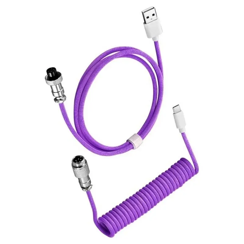 [NEW A09R!】 USB Type C Coiled Cable For Mechanical Keyboard- Aviator Aviation Connector Cord, Max For Desktop Computer