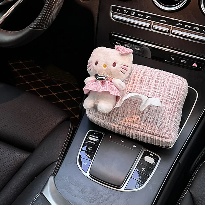 Creative Hello Kitty Car Tissue Box Pink Doll Napkin Holder Container Home Paper Storage Box Wet Tissue Paper Case Car Decor