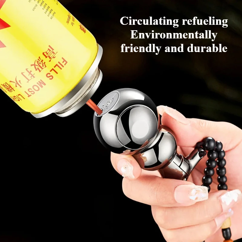 New Gourd shaped Wealth Boosting Double sided Rotating Metal Inflatable Green Fire Windproof Lighter Cigarette Accessories Gift