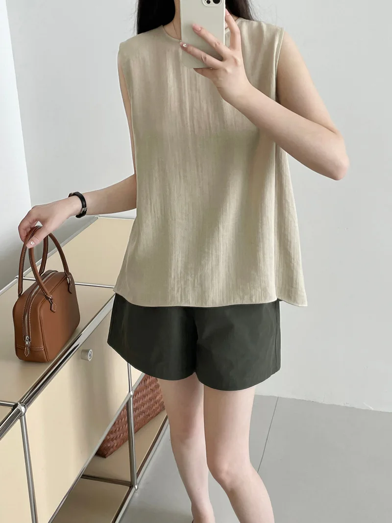 Summer Chic O-neck Sleeveless Blouse Women Back Split All-match Office Lady Shirts Lady Top Korean Solid Loose Casual Blusas