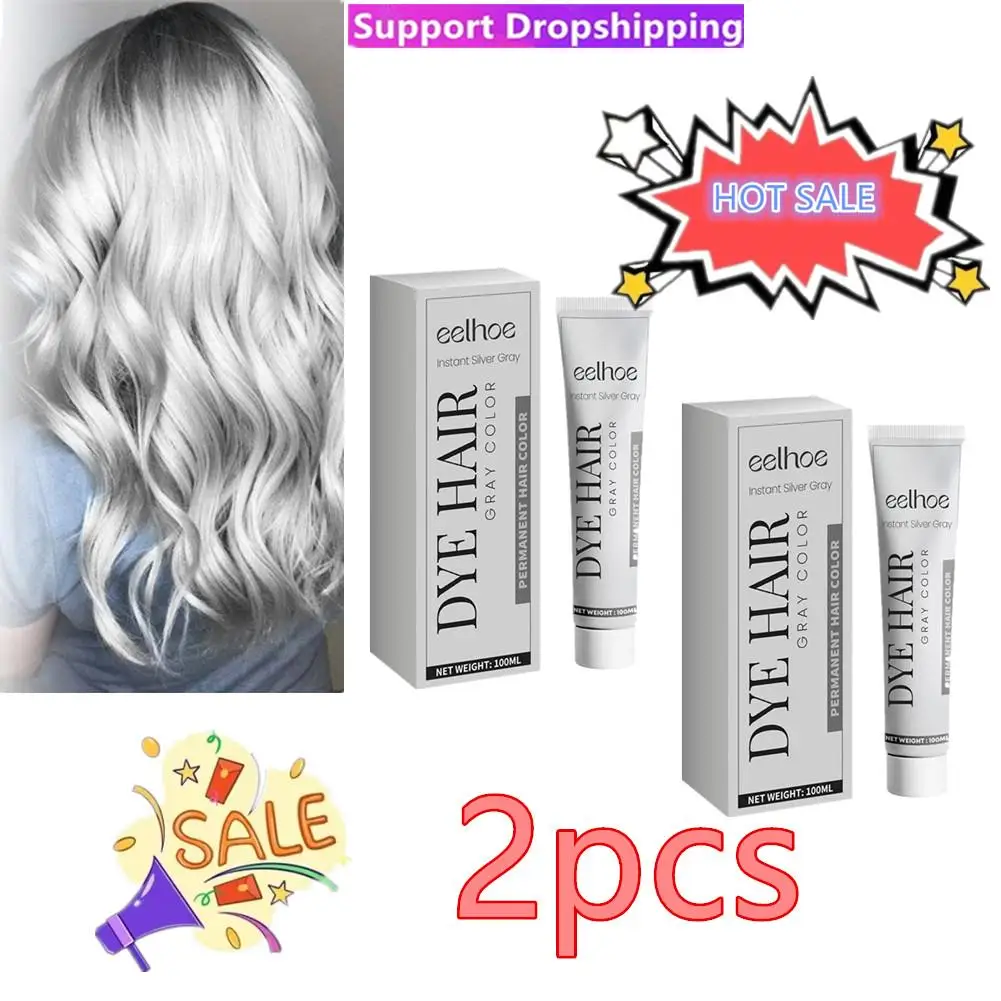 

2pcs 100ml Gray Color Hair Dye Cream Unisex Smoky Gray Natural Plant Extract Dye Mud Salon Hair Wax Cream Hair Strong Gel Cream