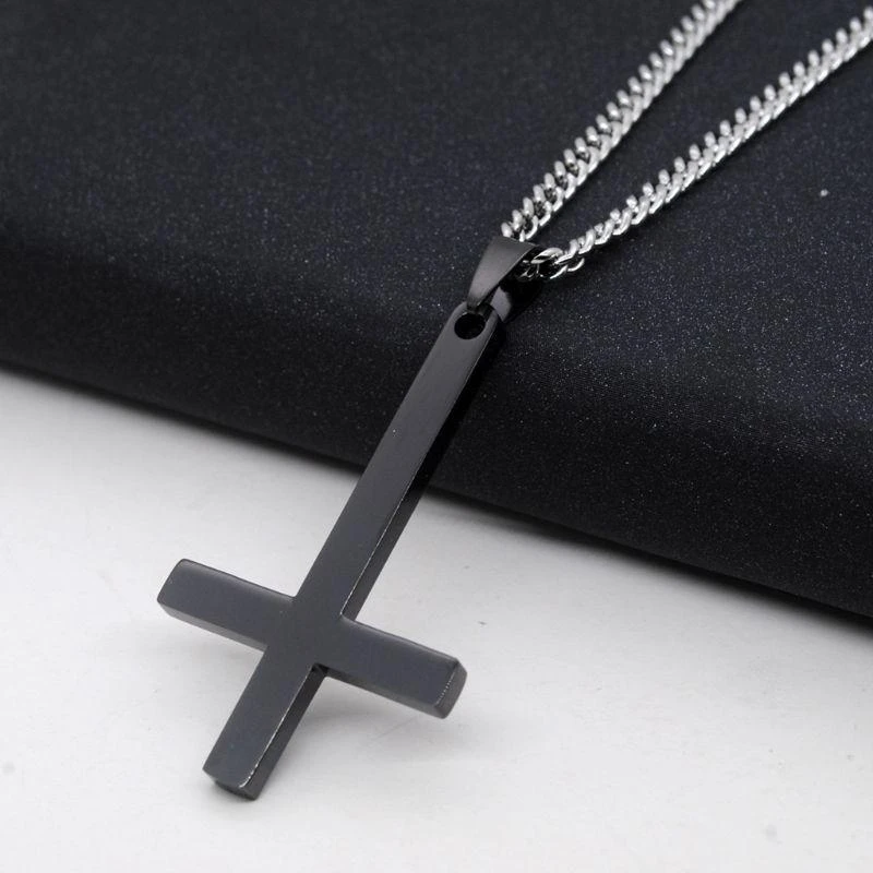 1PC Dainty Stainless Steel Upside Down Cross Necklace for Men Inverted Cross Pendant with Chain Fashion Jewelry 3 Colors