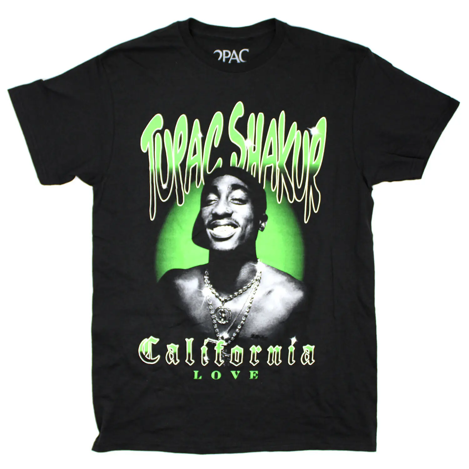 Men'S Tupac Green California Love T Shirt Large Black