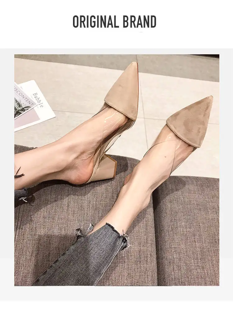 2023 New Arrival Summer Women\'s Pointy High Heels Half Support Transparent Fashion Thick Heel Sandals Root Women\'s Shoes