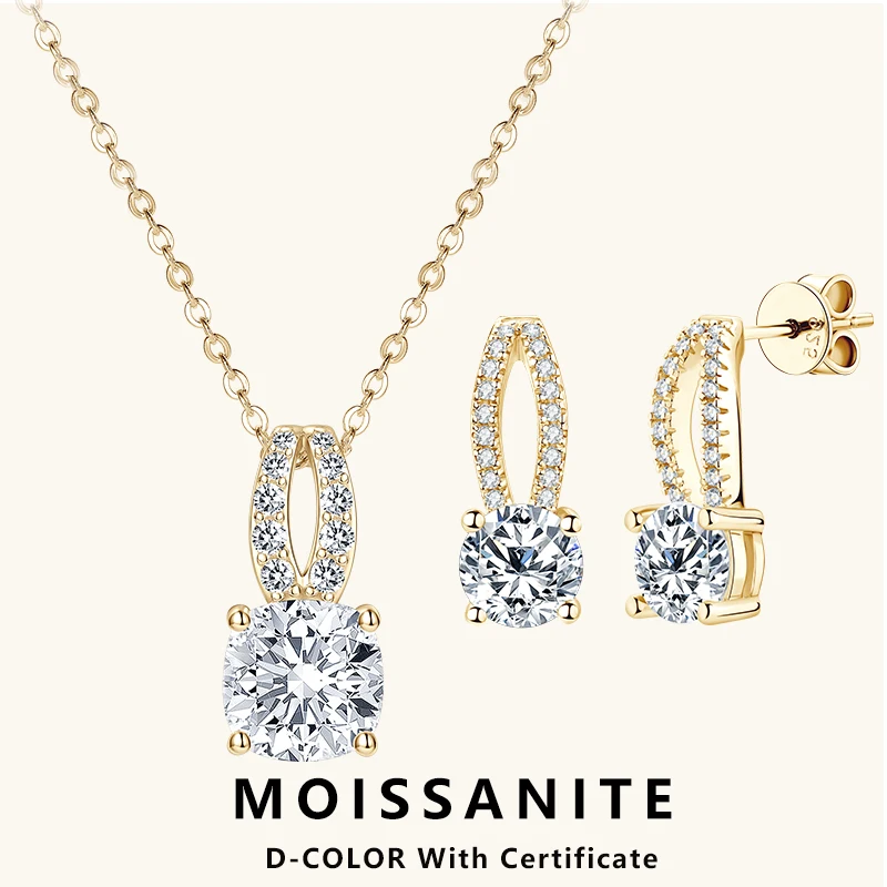 

Lnngy стерлингового серебра 925 пробы муассаниты комплект ювелирных изделий подушка круглой огранки муассанит кулон ожерелье серьги для женщин свадебный подарок