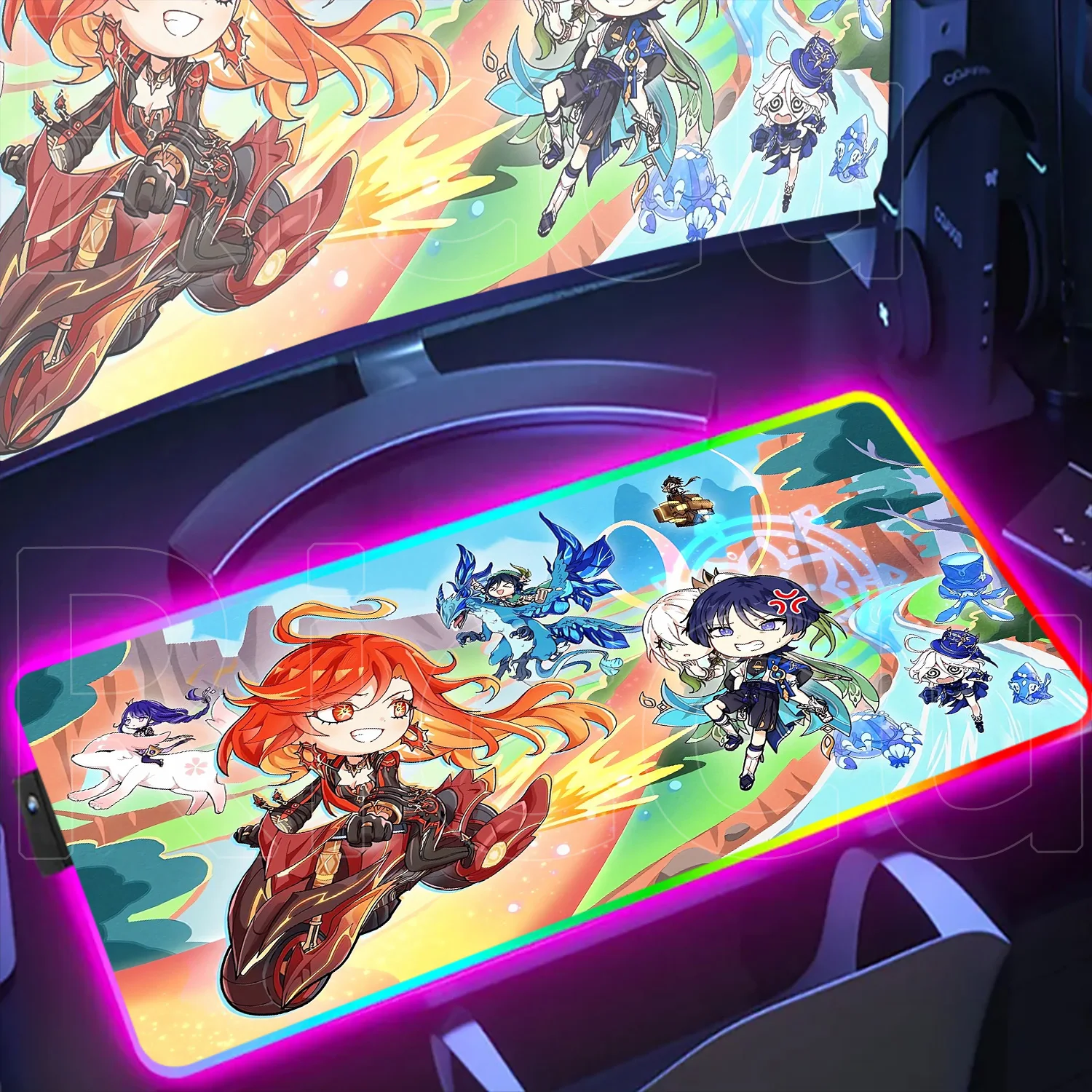 

RGB Genshin Impact Wanderer Mavuika Kinich Anime Mouse Pad Large Gaming Mousepad Rubber Mat Pc Accessory Desk Cute Keyboard Pads