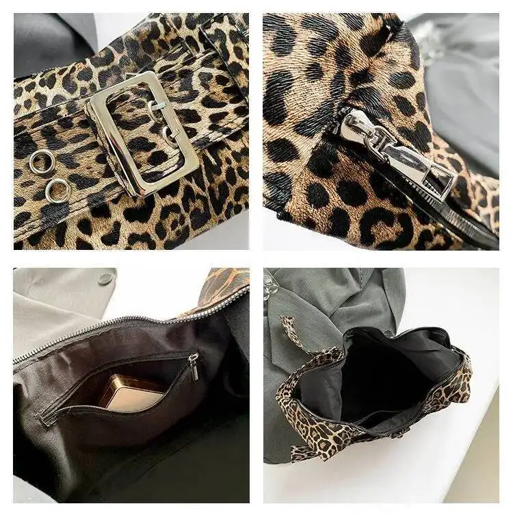 Bloom Leopard Print Y2k Shoulder Purse Women Retro Casual Crossbody Bag Female High Street Hobos Bags Handbag Aesthetic