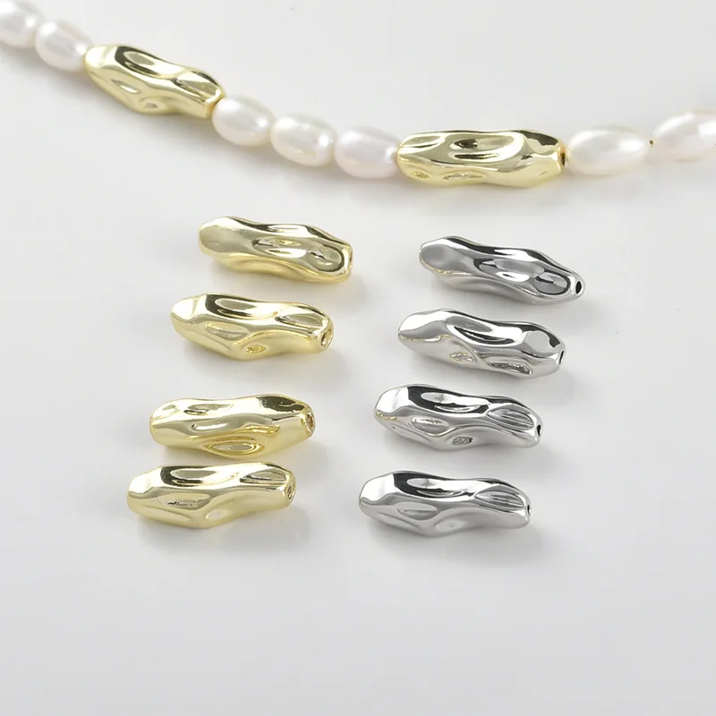 14k Gold Color Long Strip Imitation Baroque Special-shaped Bead Spacer Straight Hole DIY Bracelet Necklace Earrings Accessories