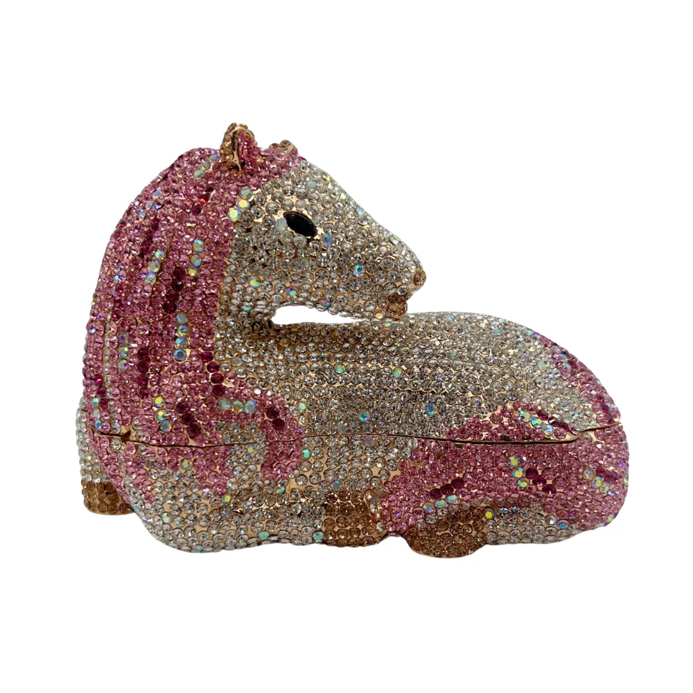 

New Arrival Luxury Crystal Bag Horse-Shape Hollow Clutch Purse Handbags Women Evening Party Bag