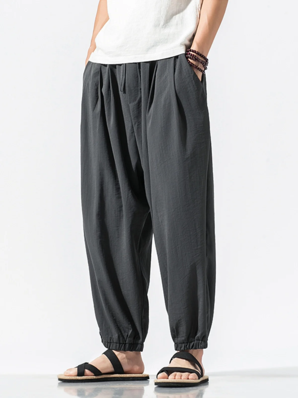 

Мужские летние свободные брюки из ледяного шелка, широкие брюки в стиле Harlan, ретро-японские брюки до щиколотки, молодежные брюки Vitali Sle