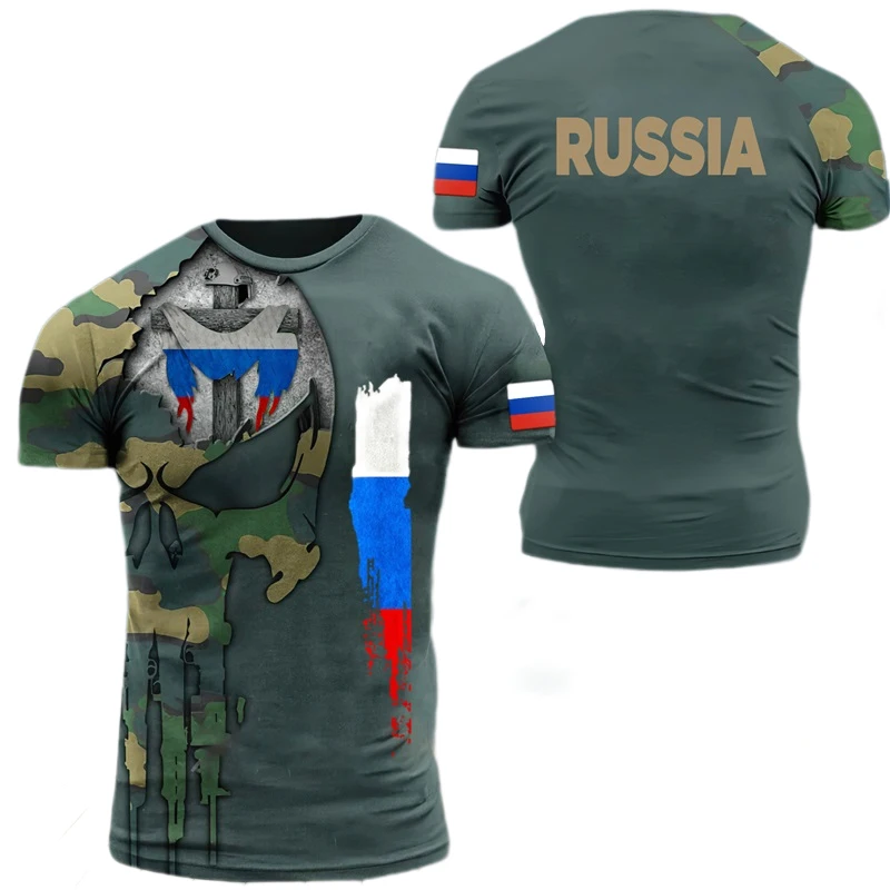 Russian Commando T Shirt for Men Clothing Russia Flag Camouflage T-shirts 3D Printed Short Sleeve Tactical Tee Breathable Tops