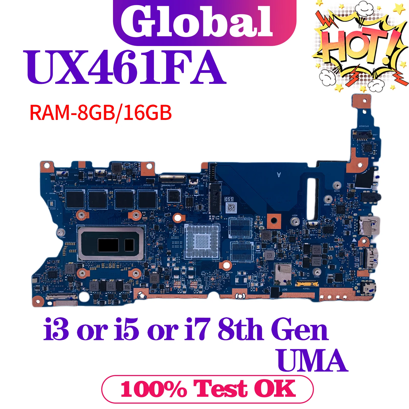 KEFU UX461FN UX461UN Mainboard For ASUS UX461 UX461FA UX461UA TP461UN TP461UA Laptop Motherboard i3 i5 i7 8th RAM-8GB/16GB