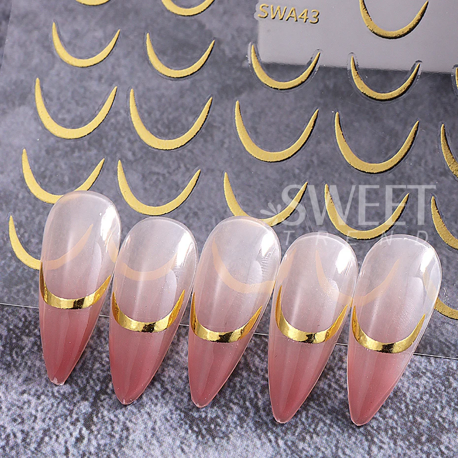 2/4pcs Crescent Moon Nail Stickers Self-Adhesive French Smile Striped Line Design Nail Decals Sliders DIY Elegant Manicure Decor