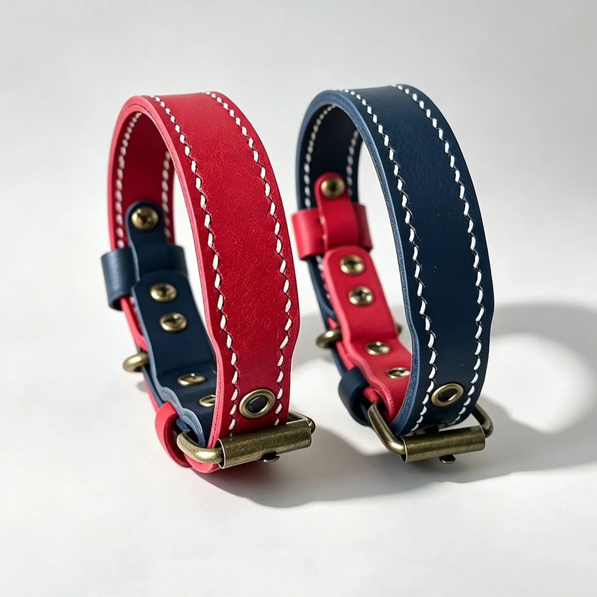 Doppellagiges Echtleder-Hundehalsband Verstellbares Anti-Zug Hundehalsband Robustes Leder-Haustierhalsband für Mittelgroße und Große Hunde