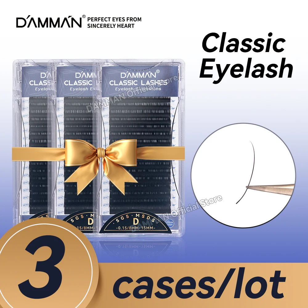 Damman 3 Hüllen, klassische Wimpernverlängerung, D-Locke, 0,10/0,15 mm, hochwertige klassische Wimpernverlängerung, 8–15 mm, gemischte Wimpern-Make-up-Tools