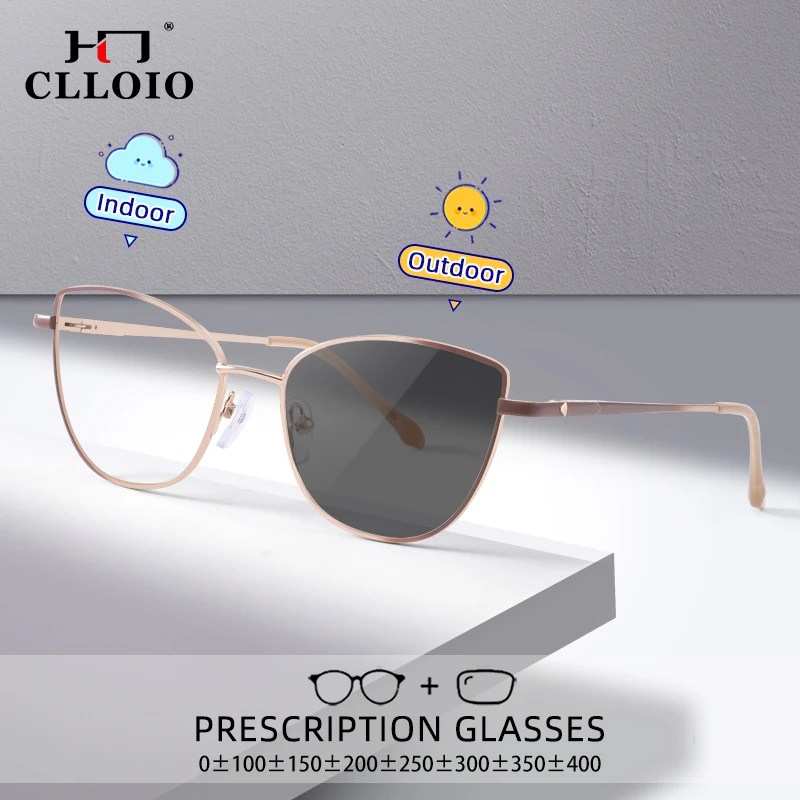 

CLLOIO Fashion Women Gradient Anti-Blue Light Photochromic Eyewear Myopia Hyperopia Cat-Eye Frames Customizable Reading Glasses