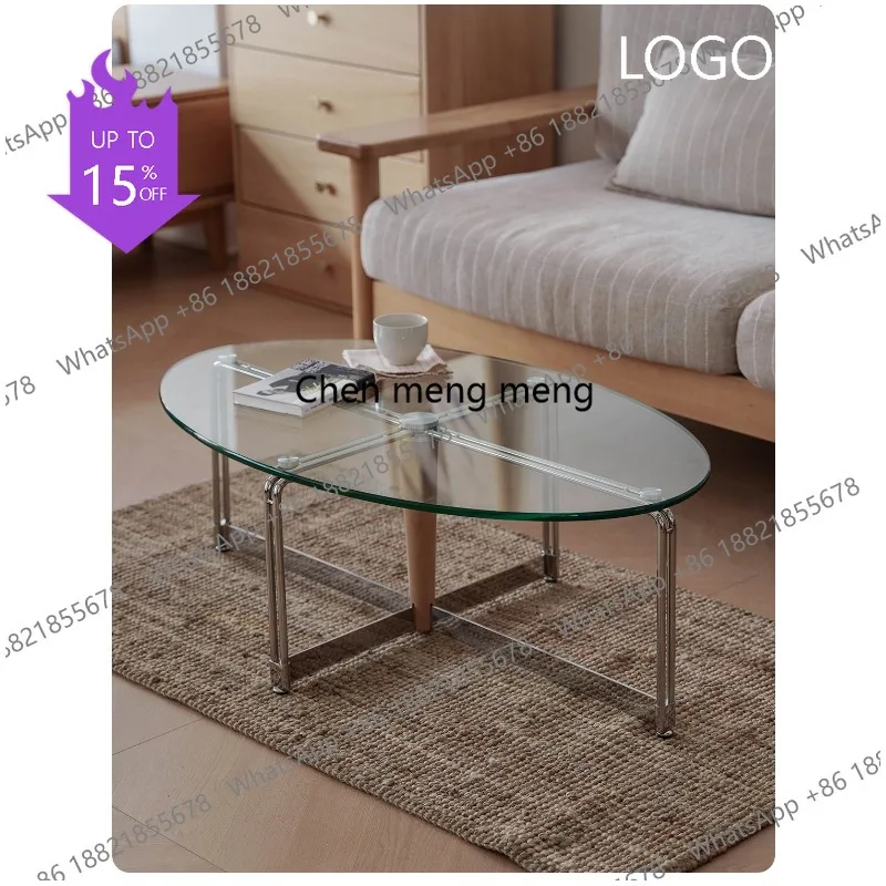 M183 Glass coffee table log wind stainless steel coffee table living room household small apartment light luxury tea table