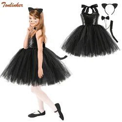 Costume Cosplay d'halloween pour filles, robe Tutu en Nylon à paillettes, en maille, avec queue, pour fête d'anniversaire