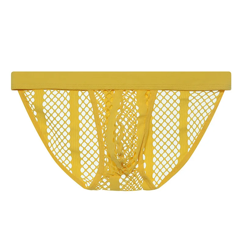

Fishnet Mesh Sheer Brief for Men Sexy Low Rise U Convex Pouch Underwear Solid Color Hollow-Out High-Cut Breathable Daily Panties