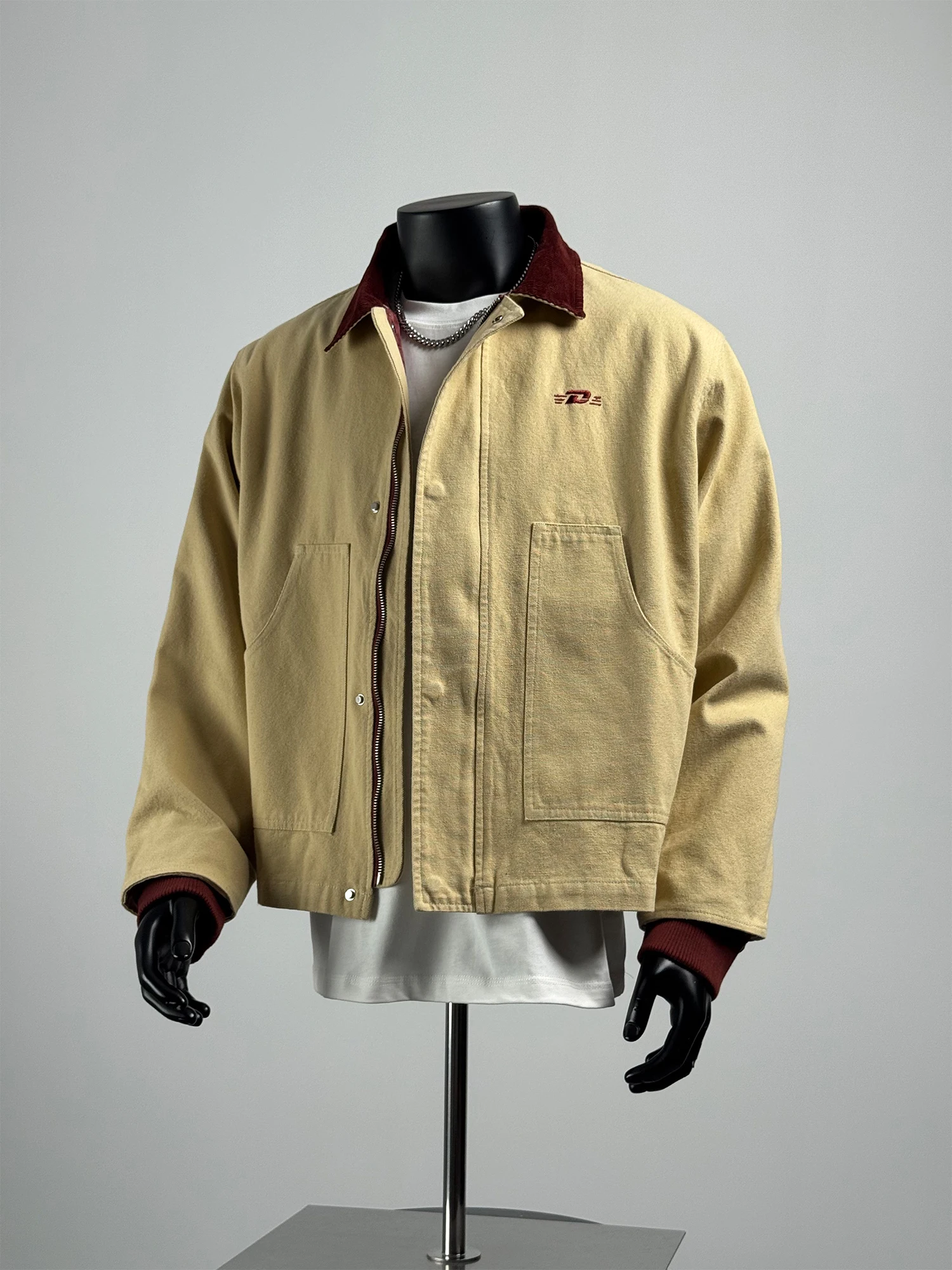 

Japanese Sle Contrast Color Collar Pure Cotton Workwear Jaet Men's Retro Casual Loose Outerwear Trendy Top for Boys