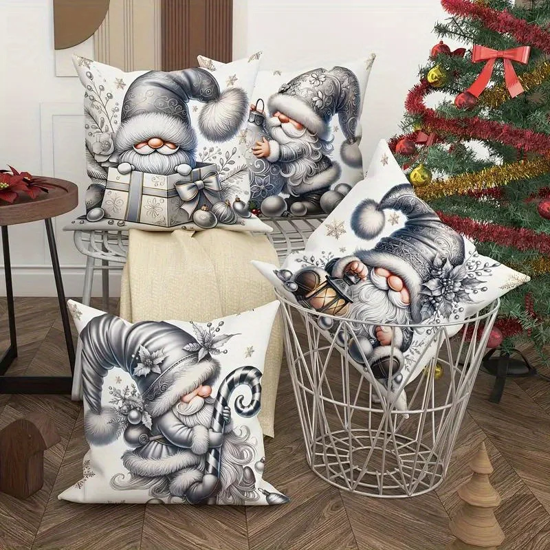 4pcs Christmas Gnome & Cactus Pillow Covers – Festive Design for Home, Car, Bedroom, Sofa & Office (Inserts Not Included)