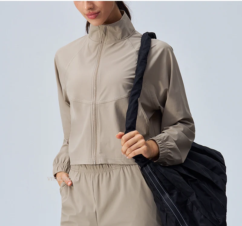 Women's Athletic Workout Running Track Full Zip Cropped Jackets UPF 50+ Sun Protection Long Sleeve Workout Shirts Yoga Gym Top
