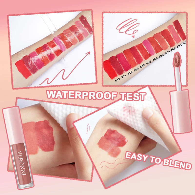 12Colors Lipgloss Matte Lipstick Soft Moisturizing Red Nude Pink Melting Lip Cream Waterproof Makeup Not Fade Lip Gloss Liptint