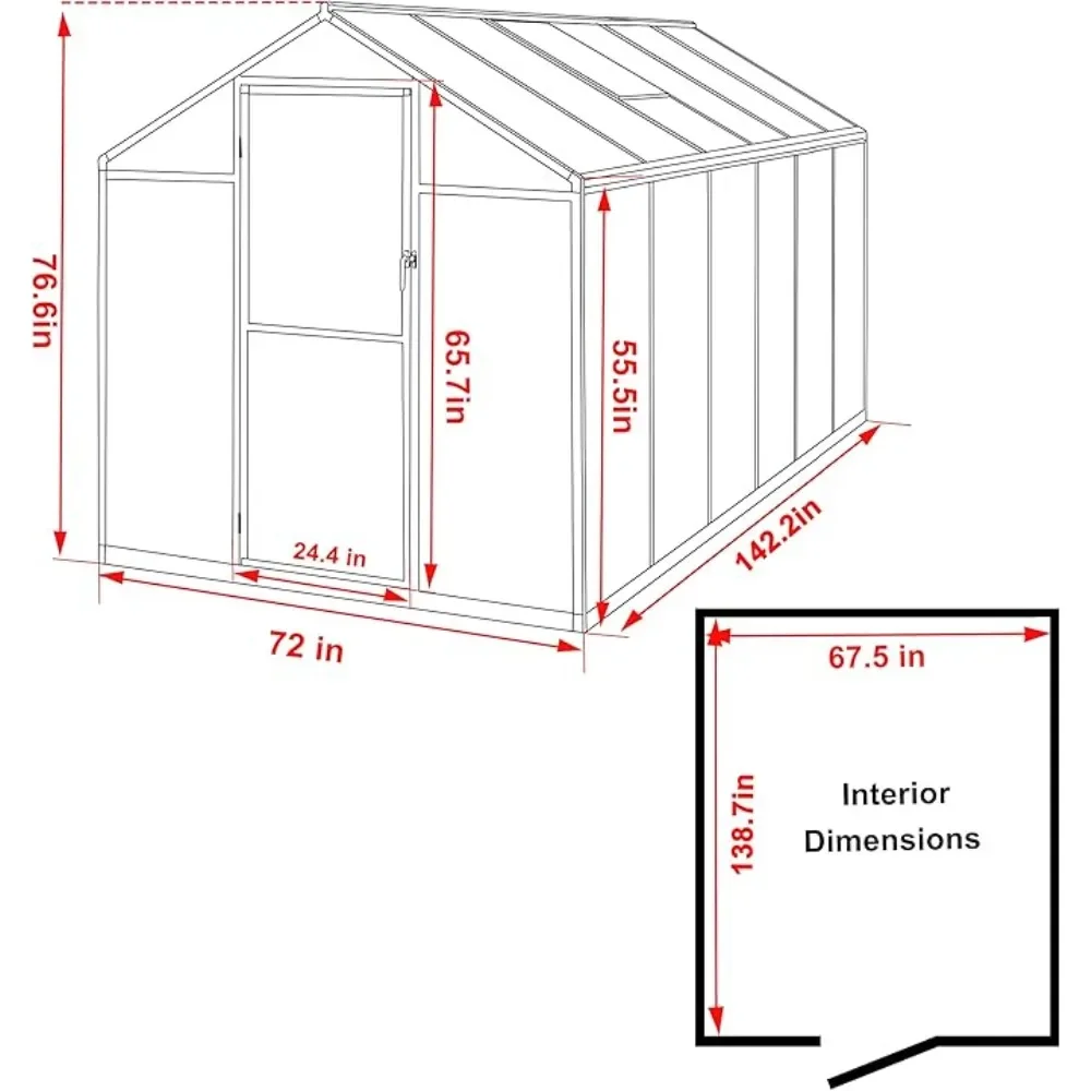 6' X 12' Greenhouse, Upgraded Polycarbonate Green House with Vent, Aluminum Frame, Greenhouses for Outdoors for Yard, Garden