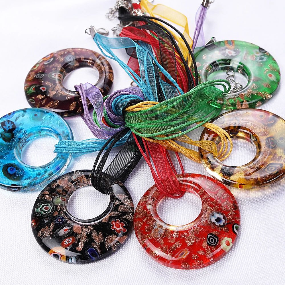 Handmade Murano Lampwork Glass Charms, Mixed Colorful, Round Millefiori Pendants,Making Necklaces 6Pcs