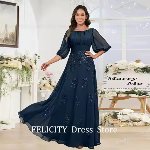FELICITY Customized Chiffon Elegant Mother of the Bride Dress A-Line Sequins Appliques Pleated Wedding Guest Dress Evening Gown